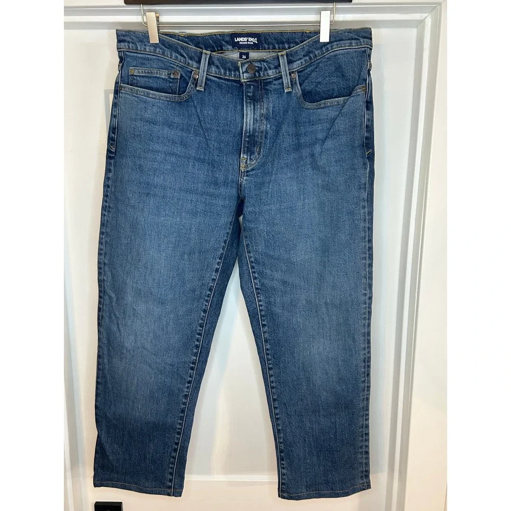 Lands' End Square Rigge Mens Straight Fit‎ Jeans Blue Medium Wash Size 36x26